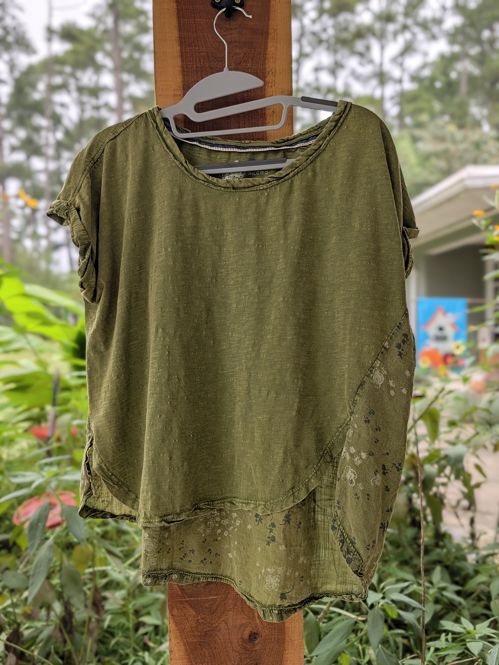 Pilcro Women's Olive Green Layered Short Sleeve Top